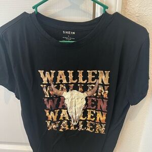 SHEIN Morgan Wallen Black Tee with Bull Skull Graphic